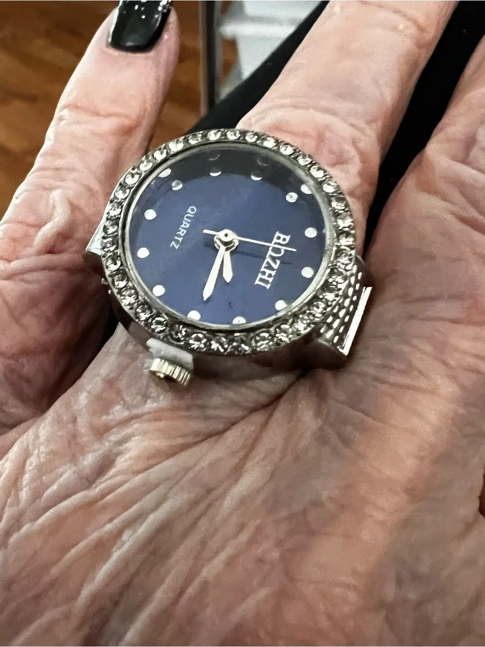 Women's Silver Tone Blue Dial Crystal Accent Quartz Watch